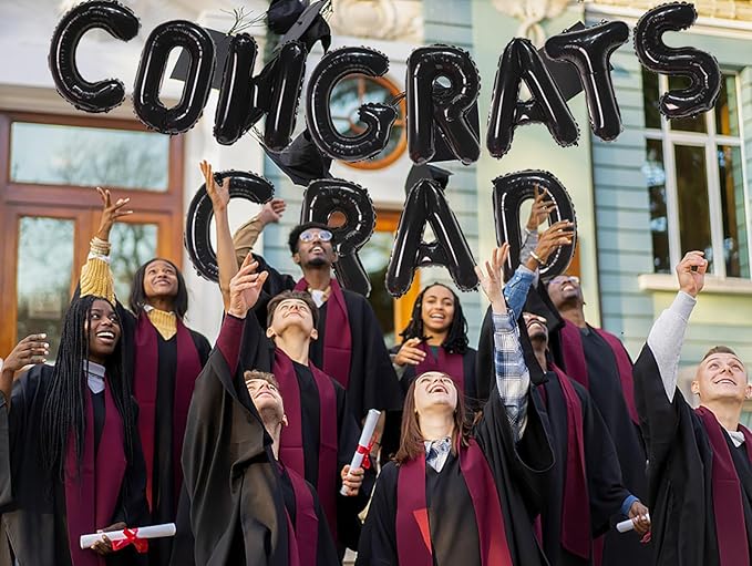 KALOR 16 Inch Black Congrats Grad Banner Balloons, Black Congrats Grad Letters Sign, Graduation Decorations 2026 for Graduation Party Decorations 2026