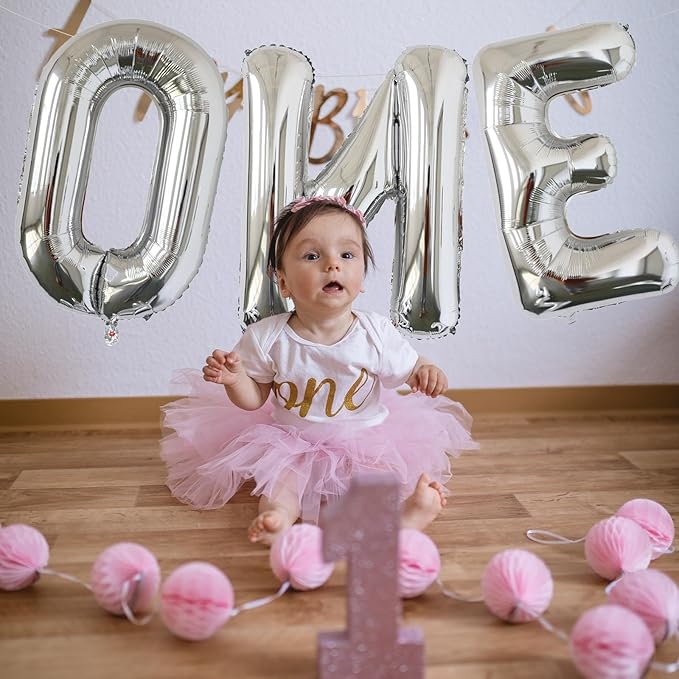 KALOR 40 Inch Silver Letter ONE Balloons Jumbo Foil Mylar Helium Big Balloons for Birthday Party Anniversary Baby Shower Supplies