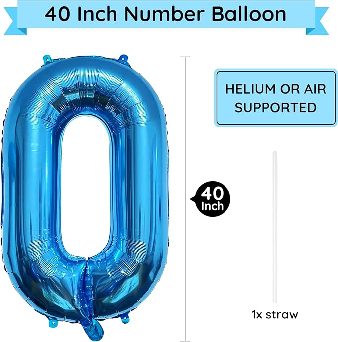 40 Inch Blue Number Balloon 0, Large Number Foil Mylar Balloons for Birthday Party Celebration Decorations Supplies, Digital Balloons for Wedding Anniversary Events Decorations