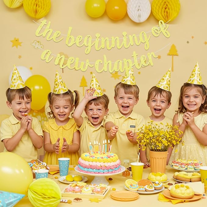BEISHIDA Glitter Light Yellow The Beginning of A New Chapter Banner,Pre-Strung Farewell Book Themed Housewarming Party Congratulations Decorations,Going away party Garland,Graduation Sign 2026 Banner,retirement Supplies