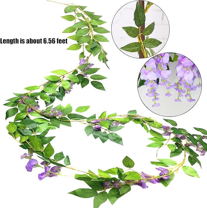 5 Pcs Purple Wisteria Garland Artificial Flower Arch Floral Garland Decor Fake Hanging Flowers for Wedding Arch