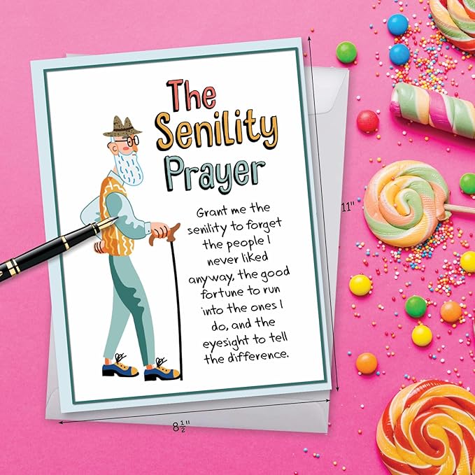 NobleWorks - Big Funny Birthday Greeting Card 8.5 x 11 Inch with Envelope (1 Pack) Large Jumbo Bday Man's Senility Prayer J9348BDG