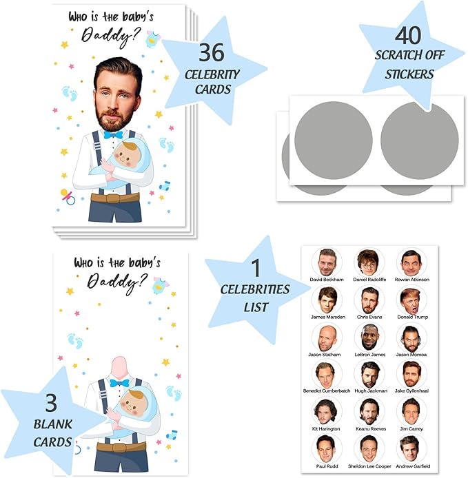 Ggjgrpx Funny Baby Shower Scratch Off Game Cards, Scratch Off Lottery Ticket Raffle, Great Party Icebreak Game Ideas for Baby Shower, who is The Baby's Daddy, Party Decor 40, White