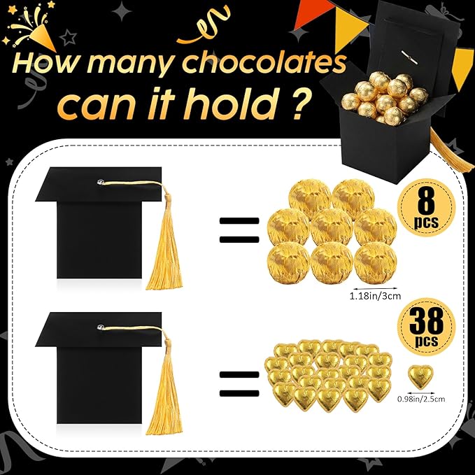 TaoBary 12 Pieces Graduation Candy Box Graduation Decorations Party Gift Boxes Graduate Cap Box Candy Chocolate Cookie Supplies for Ceremony Party(Black)