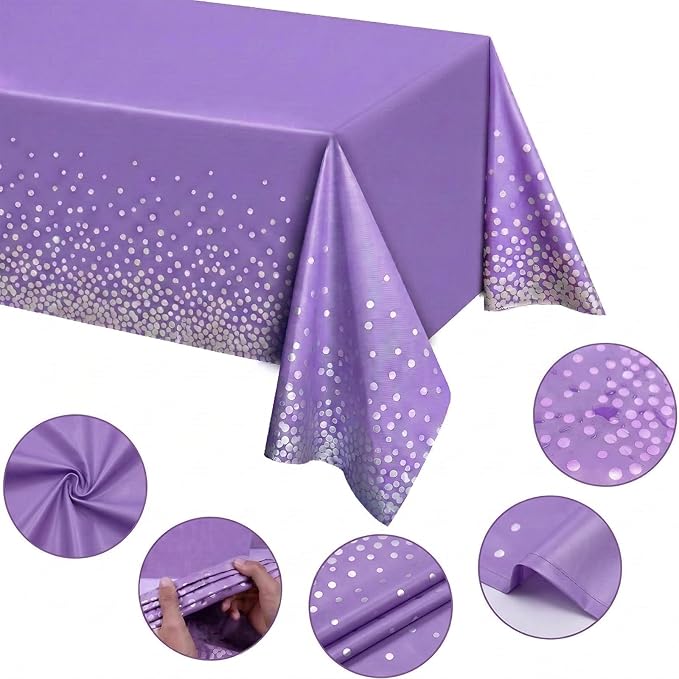 Purple Plastic Tablecloth, 4-Pack Disposable Table Cloth, 104x179 Inch, Suitable for Birthday, Graduation, Wedding, Banquet