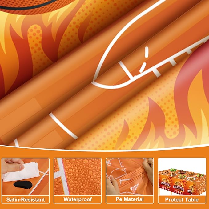 3 Pack Plastic Basketball Tablecloth, 54 x 108 Inch Disposable Table Cloth Basketball Party Tablecloth, Waterproof Rectangle Table Cover for Basketballs Senior Night Decorations 2026