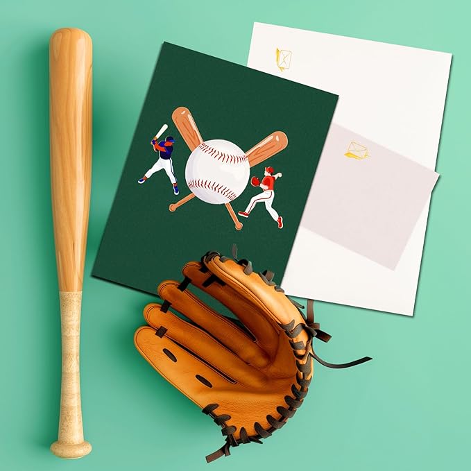 Magic Ants Musical 3D Pop-Up Baseball Card, Plays "Happy Birthday to You" Tune, Light-Up Baseball Scene with Batting & Pitching Players, Interactive Greeting Card for Baseball Fans, Players, Coaches, Collectors