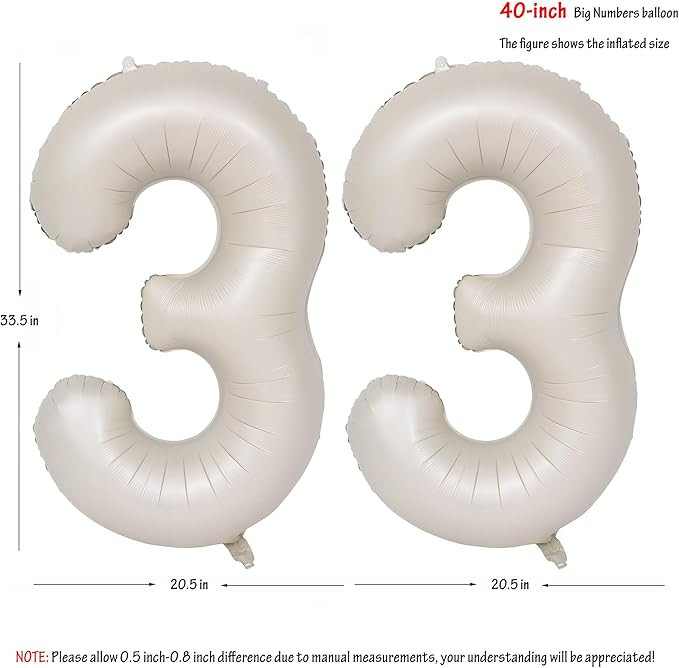 40 In Cream white Number Balloons Helium Foil Mylar Balloon Birthday Party banquet Decoration Digital 33