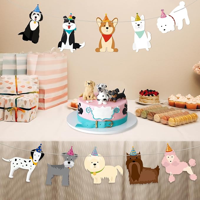 Hooqict Dog Birthday Banner Puppy Themed Party Decorations Dog Garland Banner Party Supplies Happy Birthday Sign for Backdrop Boys Girls Kids 1st 2nd 3rd