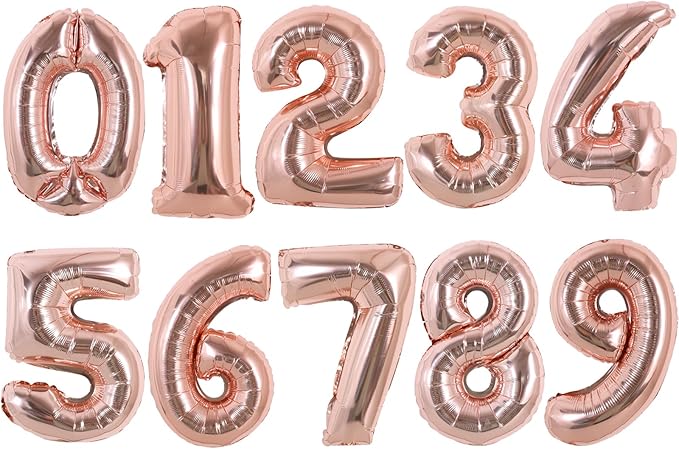 TONIFUL 16 Inch Number Rose Gold 0-9 Mylar Foil Balloons 10 Pcs Custom digitalal Balloons for 2026 New Year Eve Birthday Party Engagement Graduations Anniversary Baby Shower
