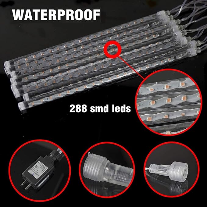 TW SHINE Christmas Meteor Shower Lights Outdoor, 864 LED 12" 24 Tubes Waterproof Christmas Lights Outdoor Plug in, Snow Falling Rain Icicle Xmas Light Decorations, Blue