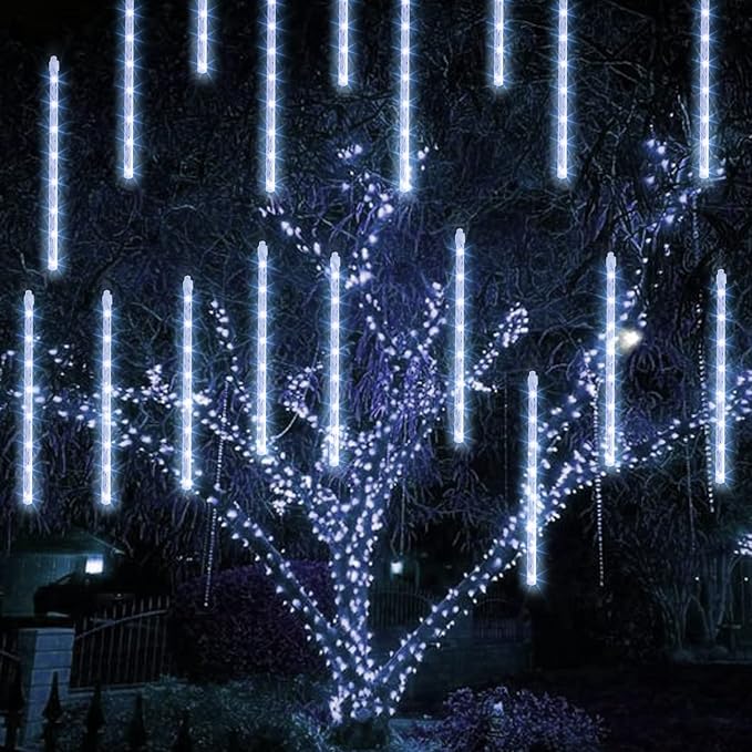TW SHINE Christmas Meteor Shower Lights Outdoor, 864 LED 12" 24 Tubes Waterproof Christmas Lights Outdoor Plug in, Snow Falling Rain Icicle Xmas Light Decorations, White