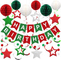 meowtastic Birthday Decorations, Happy Birthday Banner with Honeycomb Balls, Stars Hanging Swirl Streamers, Circle Dots Garland, Happy Birthday Party Decorations for Women Men Boys Girls (Red & Green)