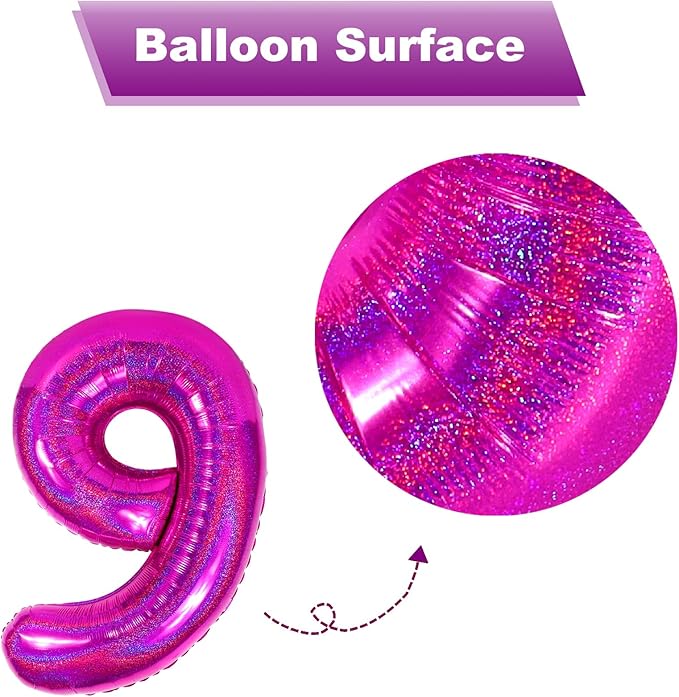 Laser Hot Pink 4 Balloon, Number Balloons 40 Inch, 4th Birthday Decorations for Girls Four Large Numbers for Party Decor, Number 4 Balloon