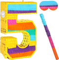 Rainbow Number 5 Pinata for 5th Birthday Party Decorations Fiesta Centerpieces Kids Anniversary Celebrations Birthday Party Supplies (16.1 x 10.6 x 3 Inches)