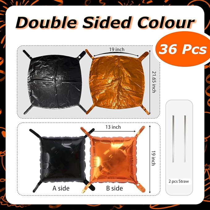 36PCS Square Foil Balloon Wall Backdrop,19 inch Double-Sided Metallic Balloons for Party,Wedding,Anniversary,Birthday,Graduation,Halloween,Shiny Balloon Decor (Orange&Black)