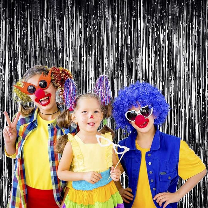 LILF Black Foil Fringe Party Backdrop - 6.5x6.5ft, Pack of 2 | Metallic Black Tinsel Streamers for Birthday, Graduation Parties Decoration