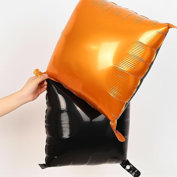 Black and Orange Square Foil Balloons Wall, Double Sided Chrome Black Orange Balloons Tunnel Arch Kit Backdrop for Halloween Birthday Trick or Treat Spooky Ghost Party Bar Graduation Decoration
