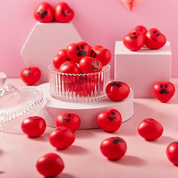 JOYIN 30 Pcs Valentine's Day Red Heart Shape Stress Ball, Valentines 1.5 inch Heart Ball Squishy Toy Exchange Gift for Kids, Stress Relief Party Favors, Holiday Reward Prizes