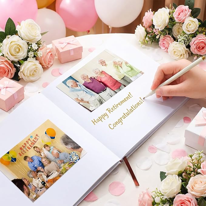 2026 Retirement Guest Book with 2 Markers 8.7'' Square Hardcover Blank Guest Photo Signing Memory Book Happy Retirement Gift Party Supplies for Women Men Teacher Grad Decor (Pink,Fresh)