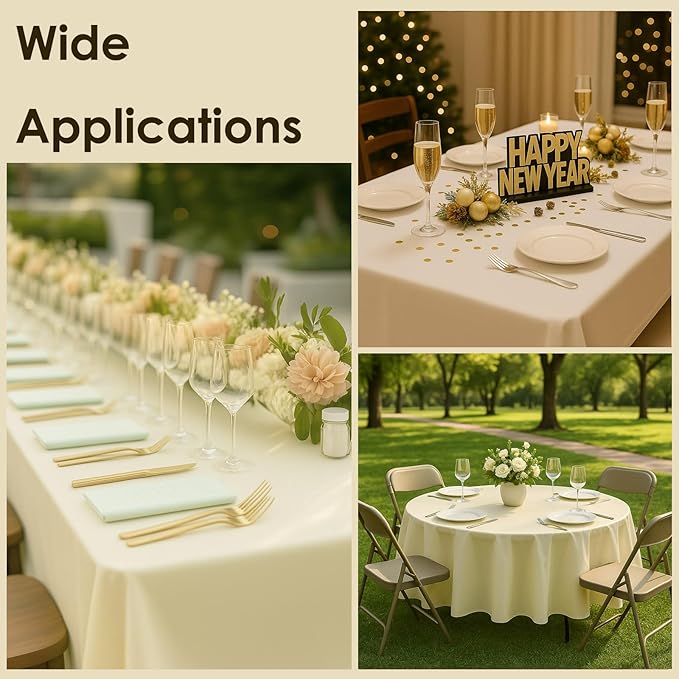 Craft And Party 12-Pack Ivory Plastic Tablecloths – 84 Inch Round Disposable Table Covers, Heavy Duty & Waterproof for Parties, Events, Banquets, Ivory