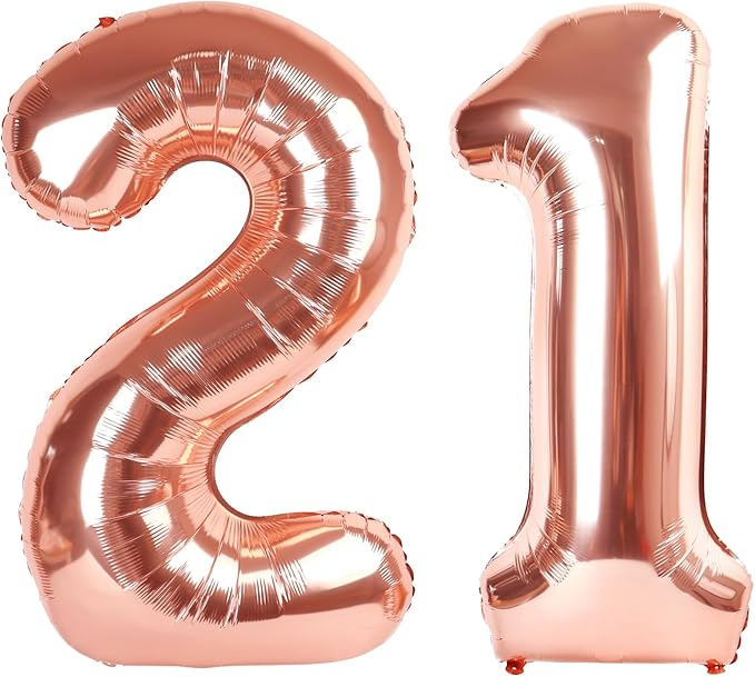 Rose Gold Number 21 Balloon 40 inch, 21 Number Balloons, 21st Birthday Decorations, 21 Year Old Women Men Rose Gold Party Supplies