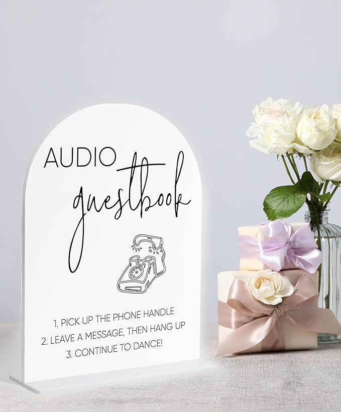 Audio Guest Book Sign, White Arch Acrylic Wedding Sign, Audio Guest Book Wedding Phone, Bridal Shower Decor, Engagement Party Decor, Centerpiece Table Decorations Party for Bride and Groom-12