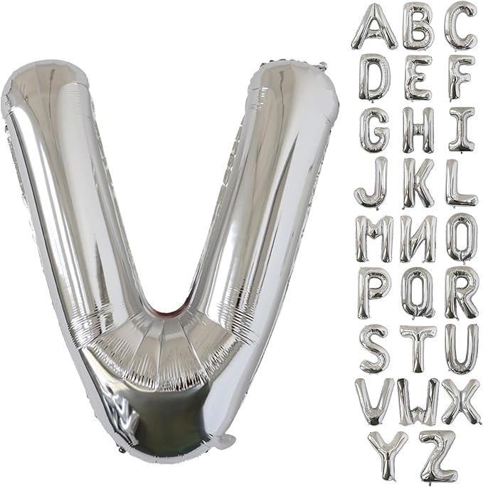 KALOR 40 Inch Silver Letter V Balloons Jumbo Foil Mylar Helium Big Balloons for Birthday Party Anniversary Baby Shower Supplies