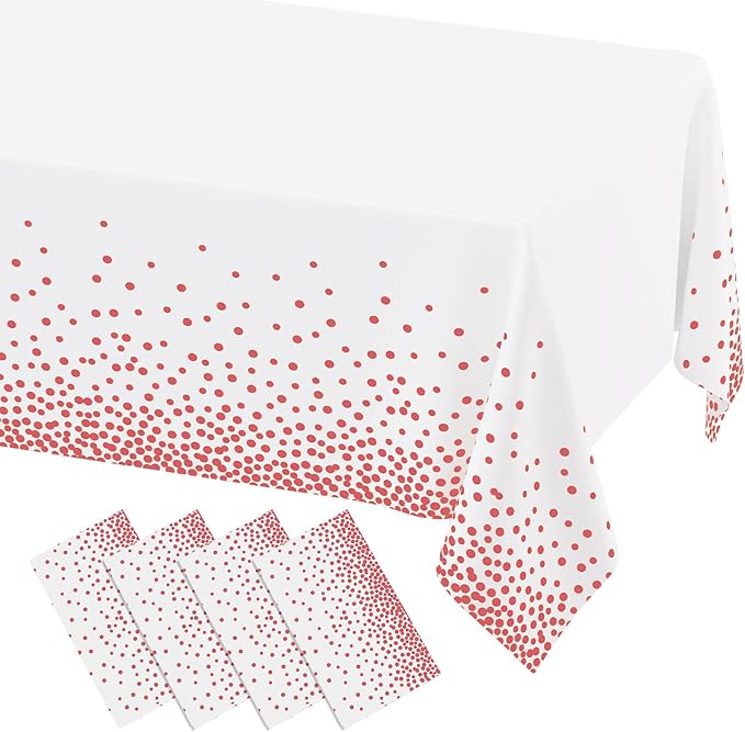 misaya 4 Packs Dot Disposable Table Cloth, 54 x 108 Inch Waterproof Plastic Tablecloth, Rectangle Pink Dots in White Table Covers for Easter, Picnic, Birthday, Party