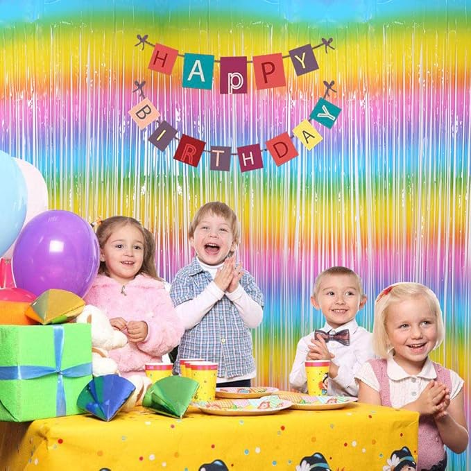 3 Pack Fringe Curtains Party Decorations,Tinsel Backdrop Curtains for Parties,Photo Booth Wedding Graduations Birthday Christmas Event Party Supplies (Macarone Rainbow