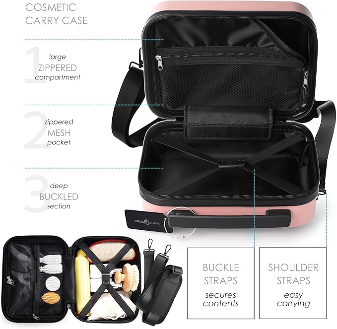 TRAVELARIM 20 Inch Carry On Luggage 22x14x9 Airline Approved, Carry On Suitcase with Wheels, Hard-shell Carry-on Luggage, Durable Luggage Carry-On, Pink Small Suitcase with Cosmetic Case