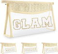 Iqimott Clear Patch Makeup Bag, Boho Preppy Chenille Letter Cosmetic Bag, Waterproof Zipper Make up Bag Toiletry Pouch for Women Girls, Clear Transparent Organizer Pouch for Travel