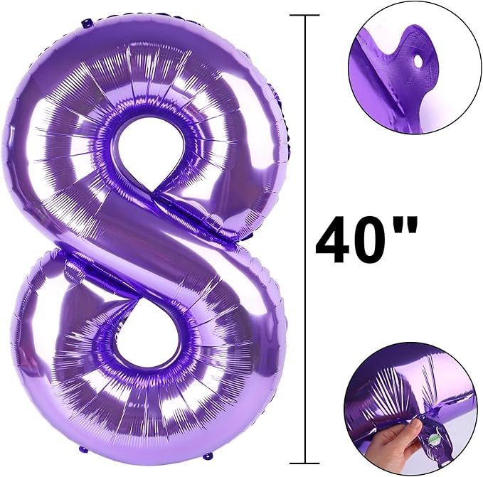 40 Inch Balloon Purple Number 8 Big Foil Helium Number Balloons Giant Mylar Number 8 Balloons for 18 28 68 80 88 Birthday Anniversary Party Decorations Supplies
