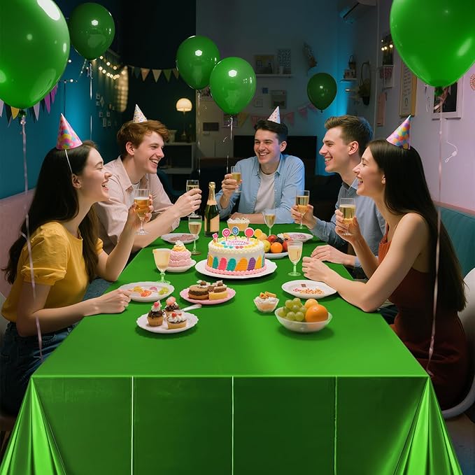 2 pcs Green Tablecloth Plastic -Stunning Metallic Matte Finish, 40" x 108" Christmas Table Cloth, Perfect for Jungle Safari Wild One Birthday Party Wedding Baby Shower Decorations