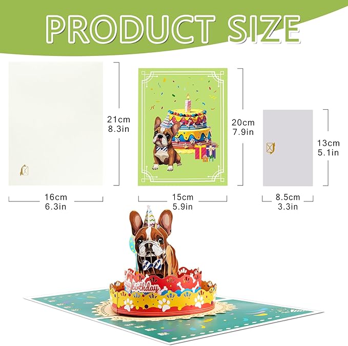 French Bulldog Pop Up Happy Birthday Greeting Card, ideal love Gift for Adult and Kid with Blank Note & Envelope, Foldable Celebration for Daughter, Son, Mom, Dad, Friend, Children