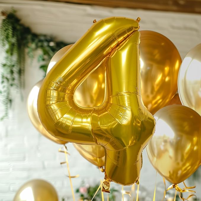 40 Inch Large Gold Number Celebration and Decoration Balloon for Birthday Parties, Graduations, Anniversaries, Weddings, Photo Shoots, Special Events - Helium Foil Mylar (Gold Number 4)