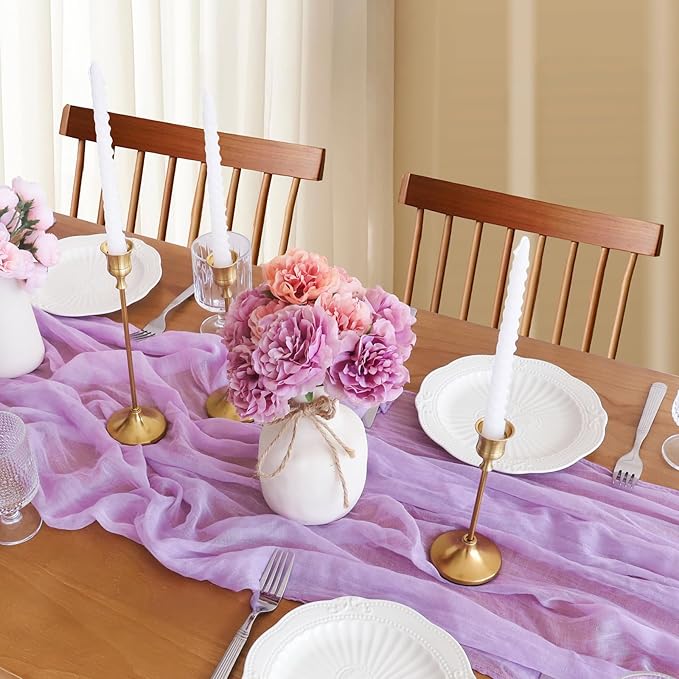 Lilac Table Runner, 10FT Rustic Gauze Lavender Table Runner 35*120inch Boho Table Runners for Wedding Bridal Shower Baby Shower Table Centerpiece Decorations