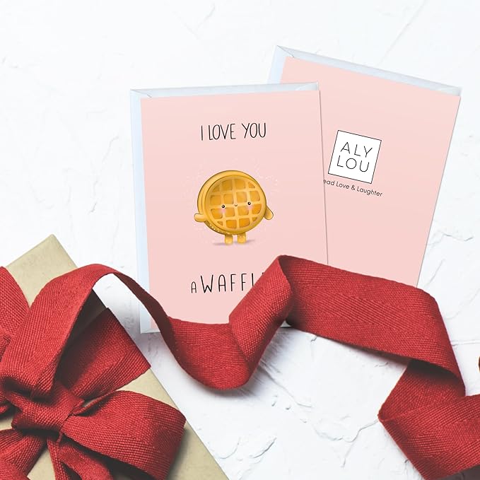 Anniversary Card Mothers Day Birthday for Mom Dad Wife Husband Girlfriend Boyfriend Stepmom Aunt Parents – Cute Funny Punny Greeting Card for Fathers Day – Blank Inside (Love You A Waffle Lot)
