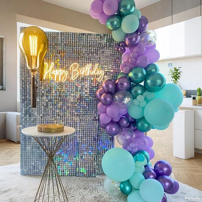 Mermaid Balloon Arch Kit, 120pcs Blue Purple Balloon Garland Arch Kit With Silver 4d Foil Balloons Teal Blue For Mermaid Themed Birthday Party Baby Shower Wedding Bachelorette Anniversary Decoration