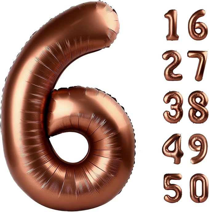40 Inch Dark Brown Balloon Number 6 Balloon,6 Foil Mylar Helium Large Digital Balloon Birthday Numbers Jumbo Balloons 16th or 61st Anniversary Party Decorations Supplies
