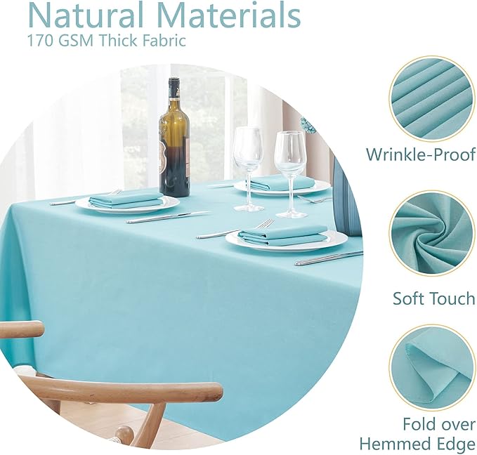 Rectangle Tablecloth Waterproof 60x144 inch Linen Textured Table Cloth Stain and Wrinkle Resistant Washable, Decorative Fabric Table Cover for Dining, Party and Camping, Aqua