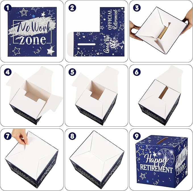 Funrous 51 Pcs Retirement Card Box Advice & Well Wishes Cards for Women Men Happy Retirement Party Decorations Going Away Party Favors(Blue and Silver)