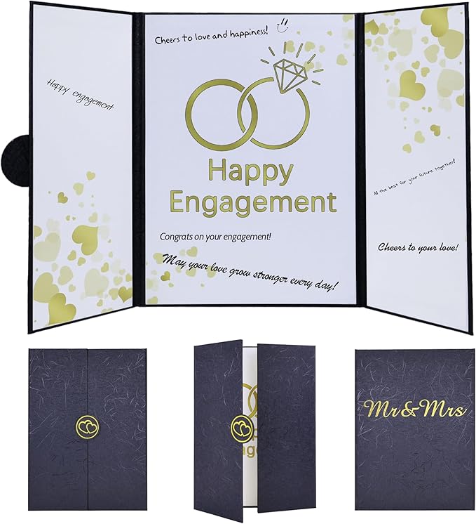 Engagement Party Decorations, Happy Engagement Guest Book Alternative, Large Engagement Card Engagement Gifts for Couple, Engagement Signature Book Engagement Decorations Party Supplies (Black)