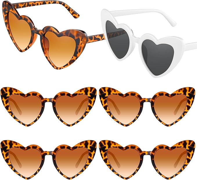 6 Pack Bachelorette Sunglasses Heart Shaped Sunglasses Vintage Heart Glasses for Women Wedding Party Decor
