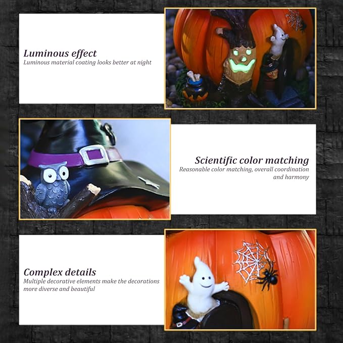 Halloween Statue Resin Luminous Witch Pumpkin Ornament Waterproof Halloween Pumpkin Decorations for Garden Outdoor Halloween Ornaments for Garden Haunted House Props Halloween Resin Ornaments Hallowee