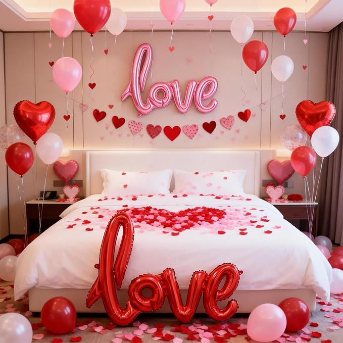 Large Love Foil Balloon 42 Inch Red Pink Love Letters Balloons Banner Giant Valentines Day Balloons Decorations for Valentine Day Romantic Bridal Shower Wedding Anniversary Engagement Party Decoration