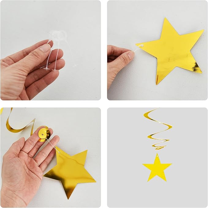 BEISHIDA Blue Gold Stars Hanging Swirls Graduation Hanging Ornament Decorations for Birthday Party Baby Shower Congrats Grade 2026 Graduation Decorations,Pack of 15