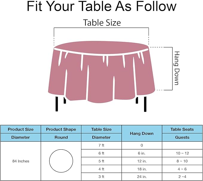 Pink Plastic Tablecloths 2 Pack Disposable Table Covers 84 Inch Circle Bridal Shower Party Tablecovers PEVA Vinyl Table Cloths for BBQ Picnic Birthday Wedding Banquet Parties 6 ft Round Table Use