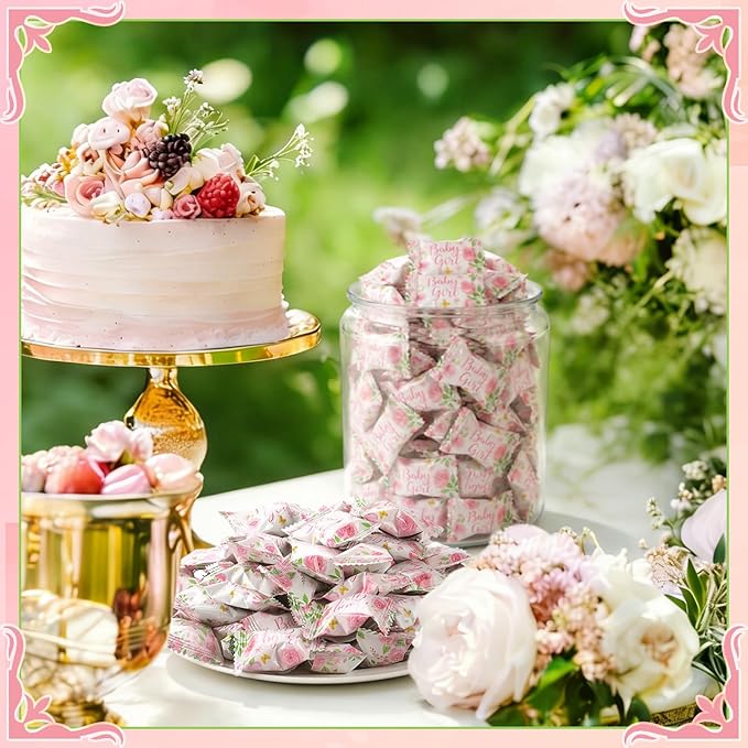 Naucoos Baby Girl Baby Shower Candy - 26.5 oz. Bag - 150 Individually Wrapped Hard to Soft Mints It's a Girl Pink Candy for Babies Shower Gender Reveal Party Favors Recovery Goodie Bags