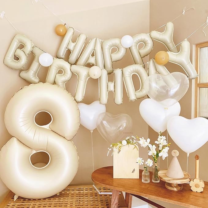 Number 8 Balloon Beige,40 Inch Large Cream Foil 8 Helium Balloons for Boys Girls Birthday Anniversary Decorations